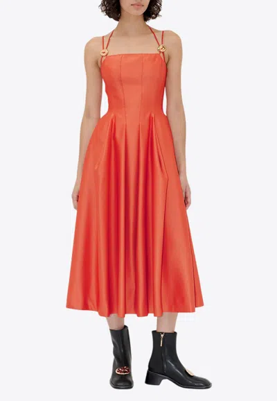 Stine Goya Double Strap Flared Midi Dress In Orange