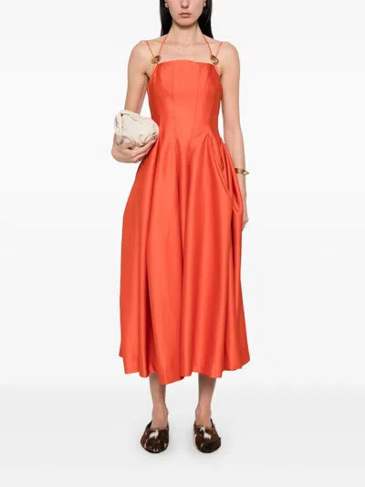STINE GOYA DOUBLE-STRAP MIDI DRESS IN MECCA ORANGE