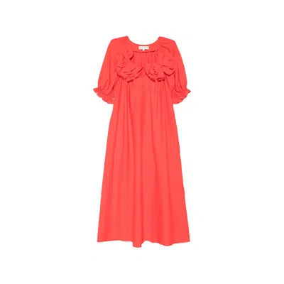 Stine Goya Ruffled Midi Dress In Red