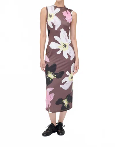 Stine Goya Elastic Tank Crewneck Dress In Wild Flowers In Brown