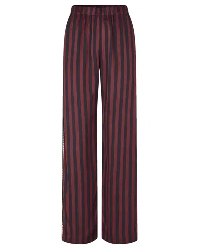 Stine Goya Elasticated Long Pants Navy And Burgundy Wallpaper Stripes In Red