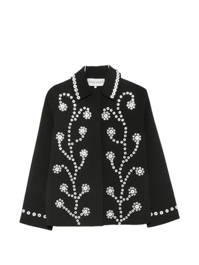 Stine Goya Eyelet-embellished Floral-motif Jacket In Black