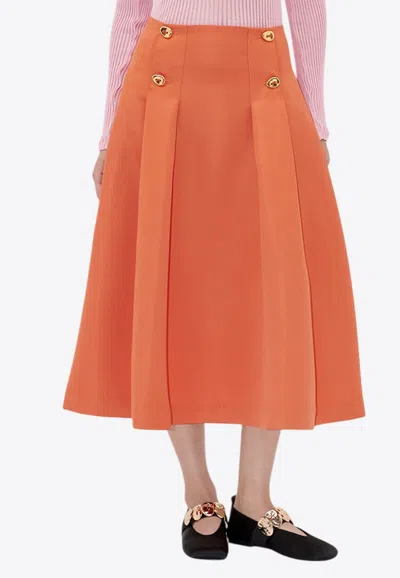 Stine Goya Flared Midi Skirt With Pleats In Orange