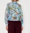 Stine Goya Flat Textured Gathered Long Sleeve Top In Mimosa In Blue