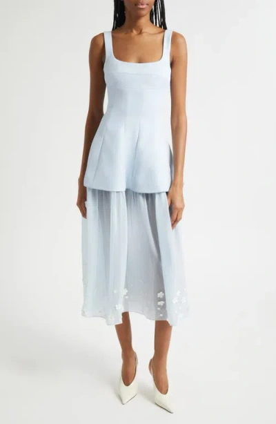 Stine Goya Floral Appliqué Mixed Media Bustier Midi Dress In Blue