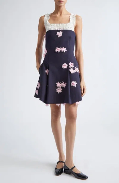 Stine Goya Floral Appliqué Mixed Media Fit & Flare Cocktail Dress In Blue