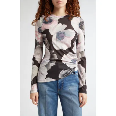 Stine Goya Floral Asymmetric Jersey Top In Black