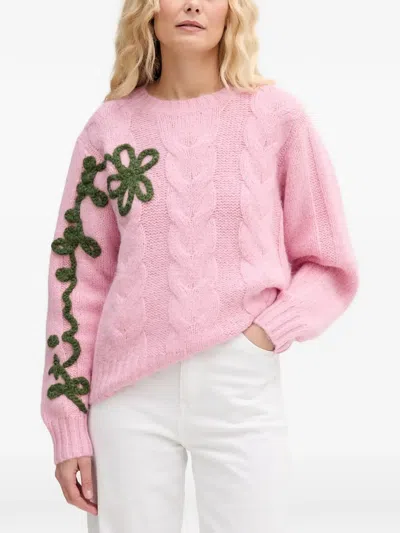 Stine Goya Floral Cable-knit Sweater In Pink