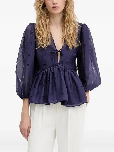 Stine Goya Floral-embellished Tie-neck Blouse In Blue