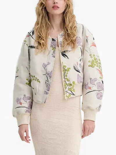 Stine Goya Floral-embroidered Bomber Jacket In Neutral