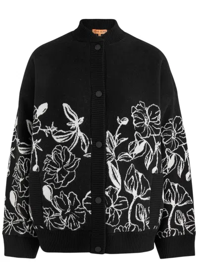 Stine Goya Floral-intarsia Wool-blend Cardigan In Black And White