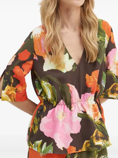 Stine Goya Floral-pattern Short-sleeve Blouse In Brown