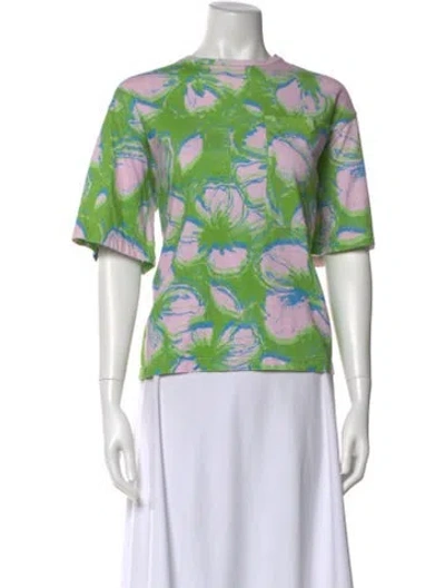 Pre-owned Stine Goya Floral Print Bateau Neckline T-shirt In Green