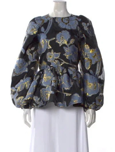 Pre-owned Stine Goya Floral Print Crew Neck Blouse In Black