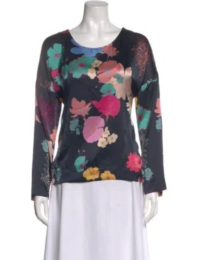 Pre-owned Stine Goya Floral Print Crew Neck Blouse In Blue