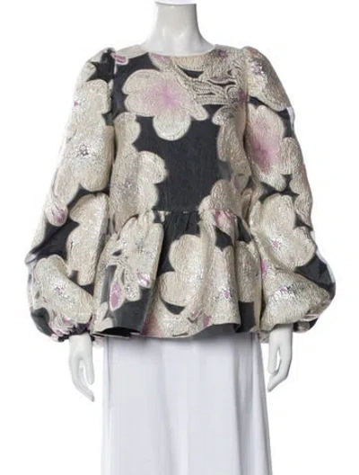 Pre-owned Stine Goya Floral Print Crew Neck Blouse In White