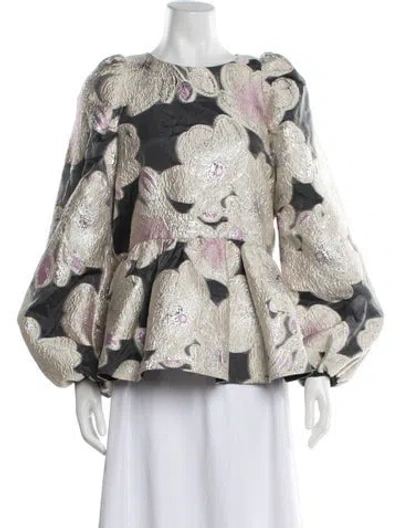Pre-owned Stine Goya Floral Print Crew Neck Top In Gray