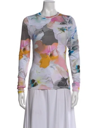 Pre-owned Stine Goya Floral Print Crew Neck Top In White