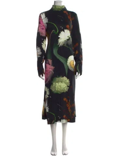 Pre-owned Stine Goya Floral Print Long Dress In Black