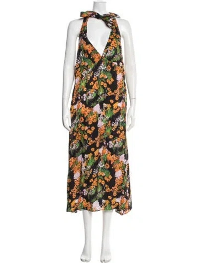 Pre-owned Stine Goya Floral Print Long Dress In Black