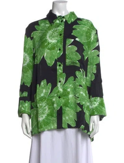 Pre-owned Stine Goya Floral Print Long Sleeve Blouse In Green