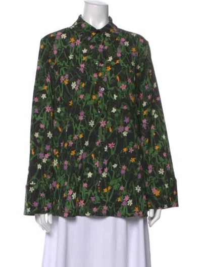 Pre-owned Stine Goya Floral Print Long Sleeve Button-up Top In Green
