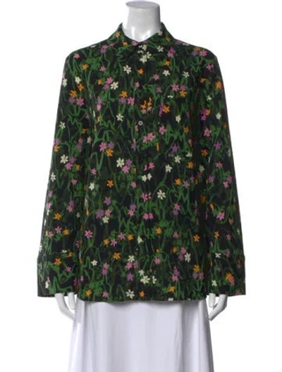 Pre-owned Stine Goya Floral Print Long Sleeve Top In Green