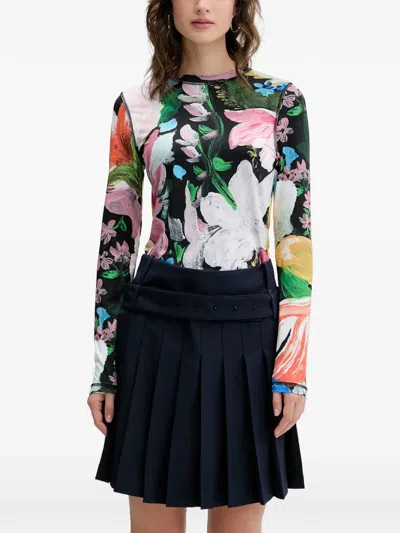 Stine Goya Floral-print Long-sleeved Top In Black