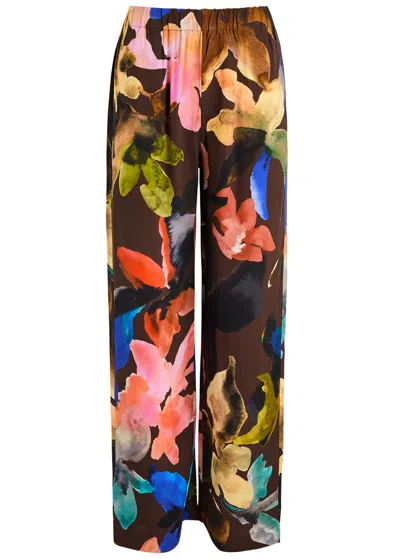Stine Goya Floral-print Matte Satin Trousers In Multicoloured