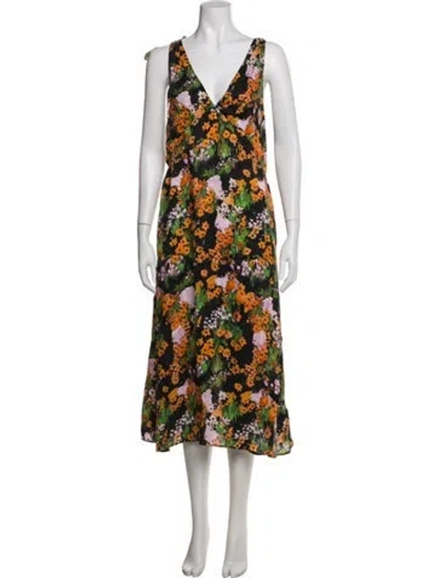 Pre-owned Stine Goya Floral Print Midi Length Dress In Black