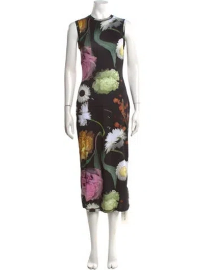 Pre-owned Stine Goya Floral Print Midi Length Dress In Black