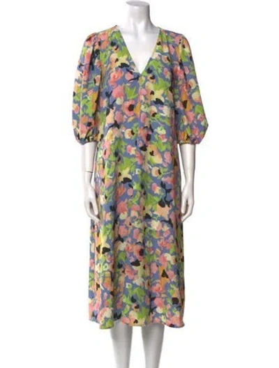 Pre-owned Stine Goya Floral Print Midi Length Dress In Blue