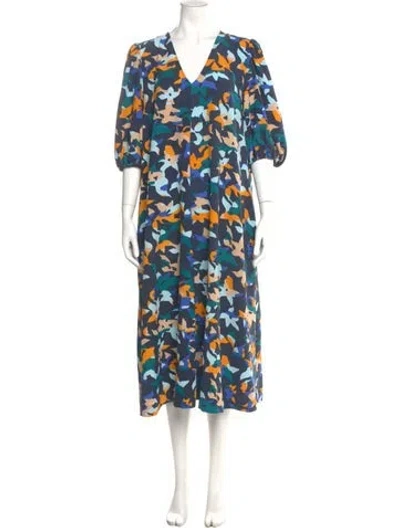 Pre-owned Stine Goya Floral Print Midi Length Dress In Blue
