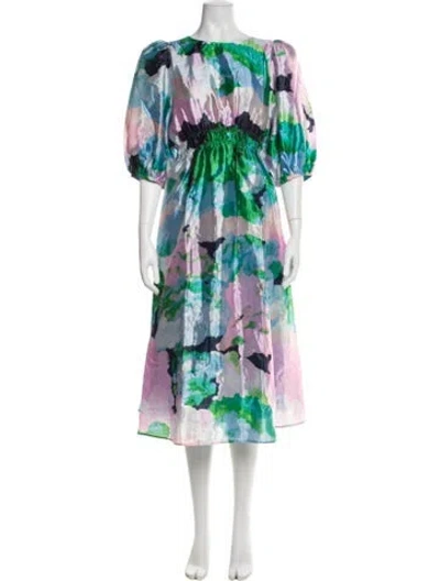 Pre-owned Stine Goya Floral Print Midi Length Dress In Blue