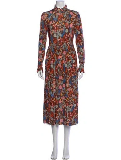 Pre-owned Stine Goya Floral Print Midi Length Dress In Brown
