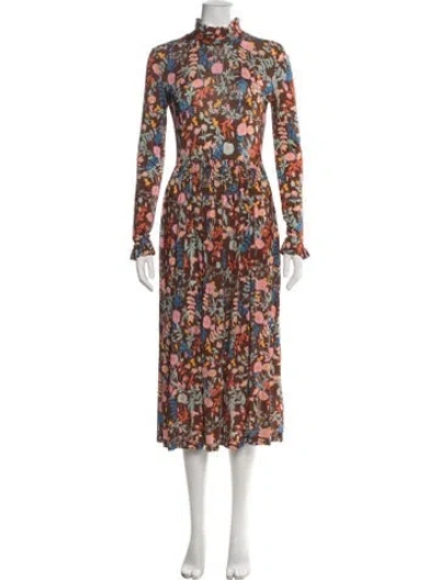 Pre-owned Stine Goya Floral Print Midi Length Dress In Brown