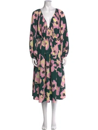 Pre-owned Stine Goya Floral Print Midi Length Dress In Green