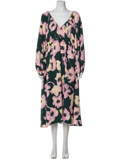 Pre-owned Stine Goya Floral Print Midi Length Dress In Green