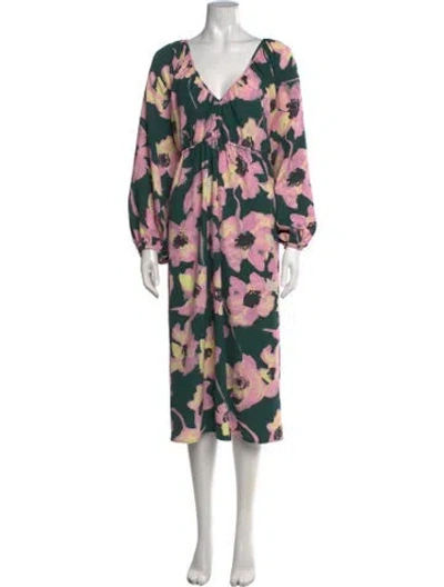 Pre-owned Stine Goya Floral Print Midi Length Dress In Green