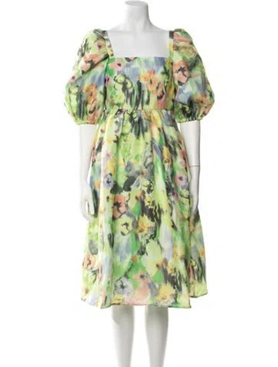 Pre-owned Stine Goya Floral Print Midi Length Dress In Green