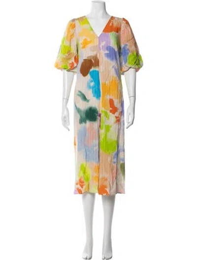 Pre-owned Stine Goya Floral Print Midi Length Dress In Neutral