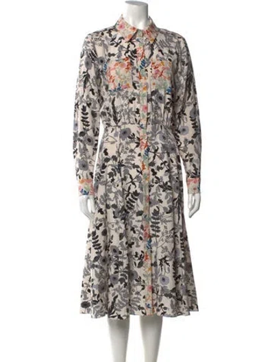 Pre-owned Stine Goya Floral Print Midi Length Dress In White