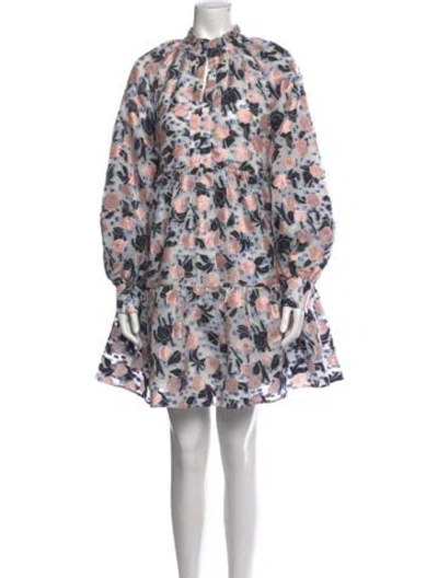 Pre-owned Stine Goya Floral Print Mini Dress In Blue/metallic
