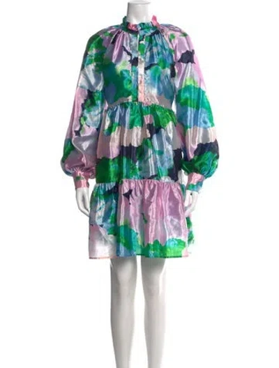 Pre-owned Stine Goya Floral Print Mini Dress In Blue/metallic/pink