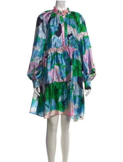 Pre-owned Stine Goya Floral Print Mini Dress In Blue/metallic/pink