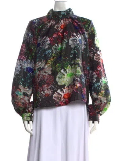 Pre-owned Stine Goya Floral Print Mock Neck Blouse In Black