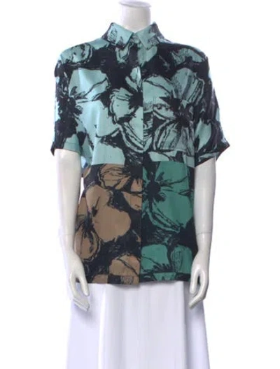 Pre-owned Stine Goya Floral Print Mock Neck Blouse In Blue