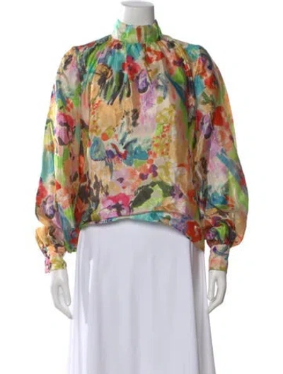 Pre-owned Stine Goya Floral Print Mock Neck Blouse In Neutral