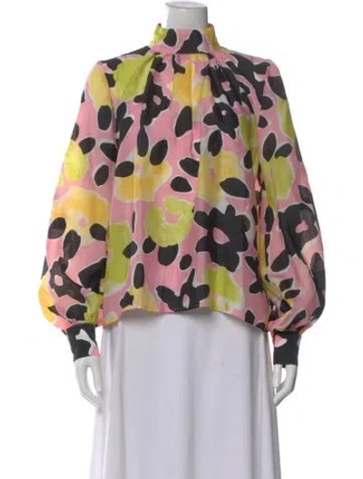 Pre-owned Stine Goya Floral Print Mock Neck Blouse In Pink
