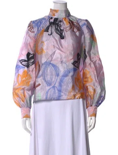 Pre-owned Stine Goya Floral Print Mock Neck Blouse In Purple